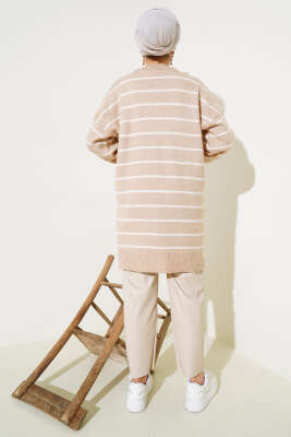 İnce Çizgili Yumoş Triko Tunik Büsküvi - Triko Tunik