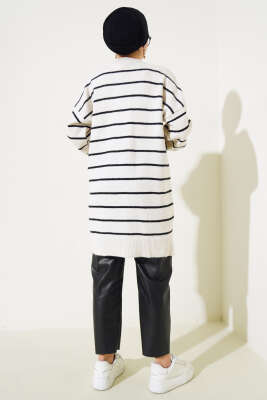 İnce Çizgili Yumoş Triko Tunik Kemik - Triko Tunik