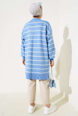 	 İnce Çizgili Yumoş Triko Tunik Mavi - Triko Tunik