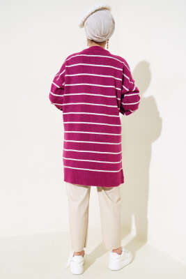 İnce Çizgili Yumoş Triko Tunik Menekşe - Triko Tunik