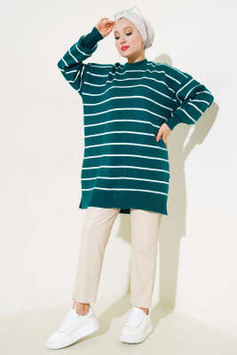 İnce Çizgili Yumoş Triko Tunik Nefti - Triko Tunik
