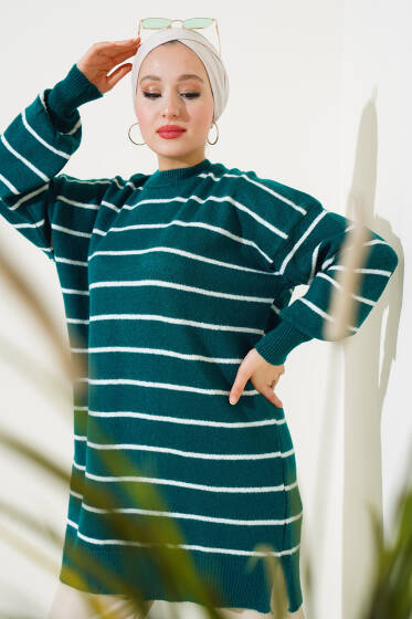 İnce Çizgili Yumoş Triko Tunik Nefti - Triko Tunik