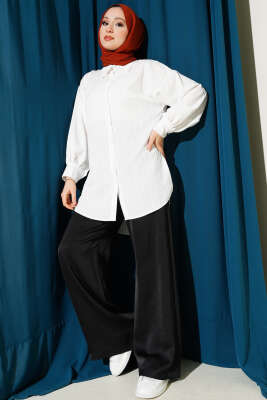 İnce Dik Çizgili Gömlek Beyaz - Gömlek