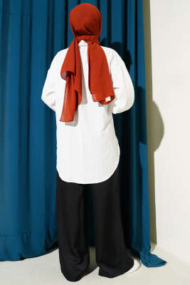 İnce Dik Çizgili Gömlek Beyaz - Gömlek