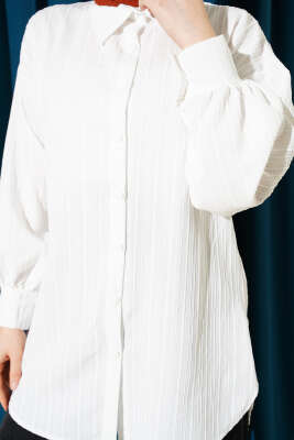 İnce Dik Çizgili Gömlek Beyaz - Gömlek