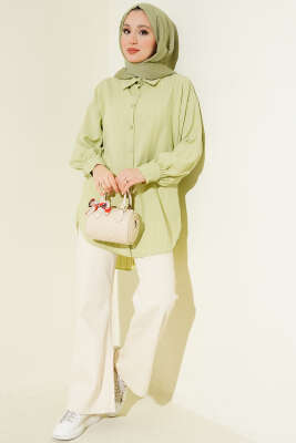 İnce Dik Çizgili Gömlek Çağla Yeşili - Gömlek