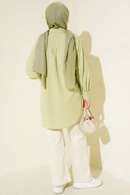 İnce Dik Çizgili Gömlek Çağla Yeşili - Gömlek