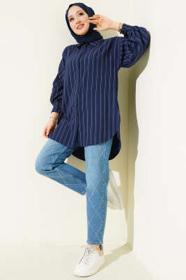 İnce Dik Çizgili Gömlek Lacivert - Gömlek