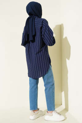 İnce Dik Çizgili Gömlek Lacivert - Gömlek