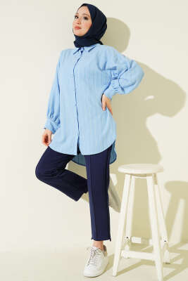 İnce Dik Çizgili Gömlek Mavi - Gömlek