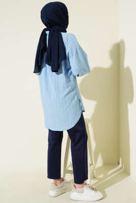 İnce Dik Çizgili Gömlek Mavi - Gömlek