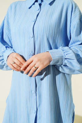 İnce Dik Çizgili Gömlek Mavi - Gömlek