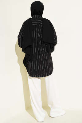 İnce Dik Çizgili Gömlek Siyah - Gömlek