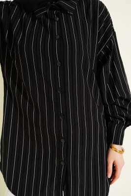 İnce Dik Çizgili Gömlek Siyah - Gömlek