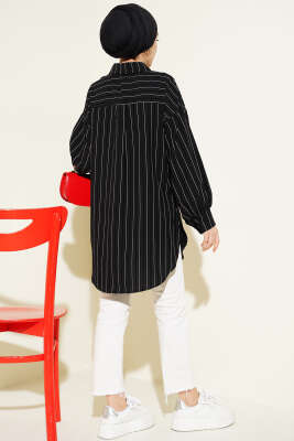 İnce Dik Çizgili Gömlek Siyah - Gömlek