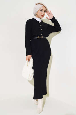 İnce Fitilli Etekli Triko İkili Takım Siyah 