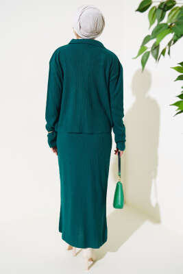 İnce Fitilli Etekli Triko İkili Takım Zümrüt - Triko İkili Takım