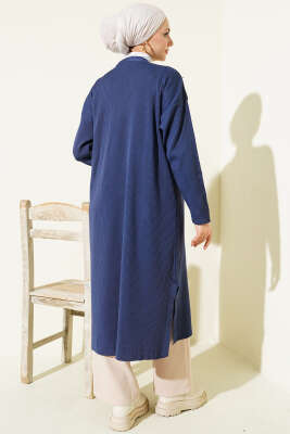 İnce Fitilli Triko Uzun Hırka İndigo - Hırka