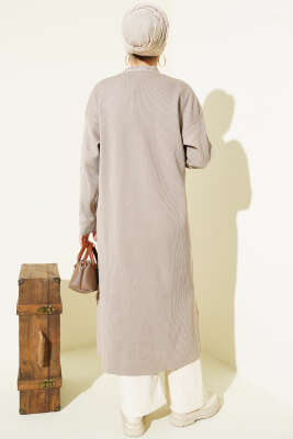 İnce Fitilli Triko Uzun Hırka Vizon - Hırka