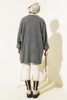 İnce Fitilli Yarasa Kol Triko Tunik Antrasit - Triko Tunik