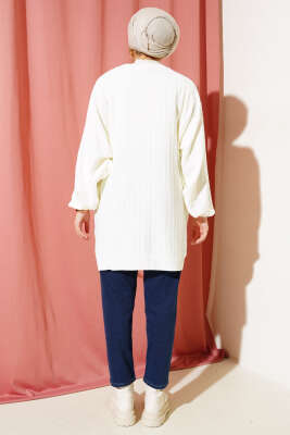 İnce Fitilli Yarasa Kol Triko Tunik Ekru - Triko Tunik