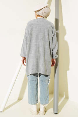 İnce Fitilli Yarasa Kol Triko Tunik Gri - Triko Tunik