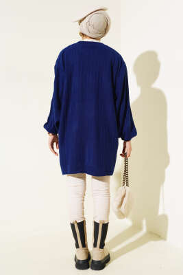 İnce Fitilli Yarasa Kol Triko Tunik Lacivert - Triko Tunik