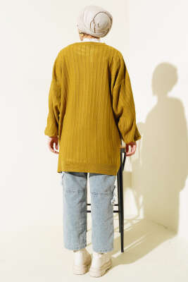 İnce Fitilli Yarasa Kol Triko Tunik Yağ Yeşili - Triko Tunik