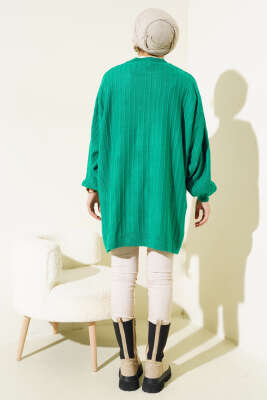 İnce Fitilli Yarasa Kol Triko Tunik Yeşil - Triko Tunik