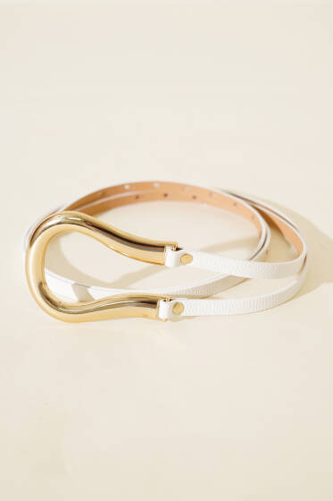 İnce İkili Kemer Beyaz - Deri Kemer