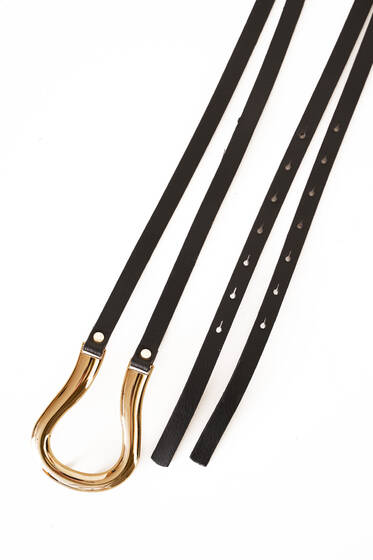 İnce İkili Kemer Siyah - Deri Kemer