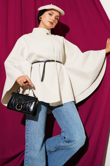 İnce Kemer Detaylı Kaşe Panço Taş - Panço