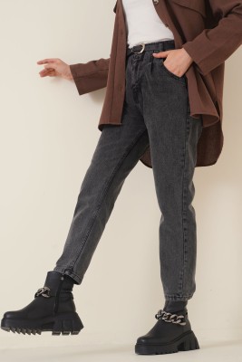 İnce Kemerli Dar Paça Pantolon Füme 