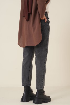 İnce Kemerli Dar Paça Pantolon Füme - Pantolon