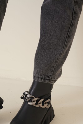 İnce Kemerli Dar Paça Pantolon Füme - Pantolon