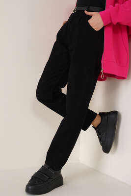 İnce Kemerli Dar Paça Pantolon Siyah - Pantolon