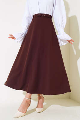 İnce Kemerli Etek Acı Kahve - Uzun Etek