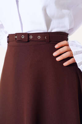 İnce Kemerli Etek Acı Kahve - Uzun Etek