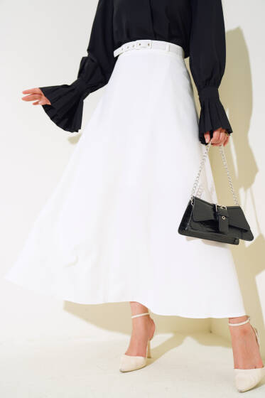 İnce Kemerli Etek Ekru - Etek