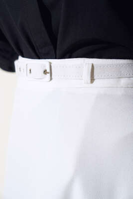 İnce Kemerli Etek Ekru - Uzun Etek