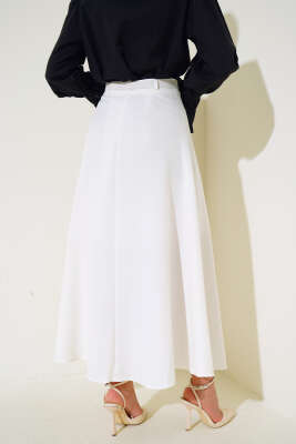 İnce Kemerli Etek Ekru - Uzun Etek