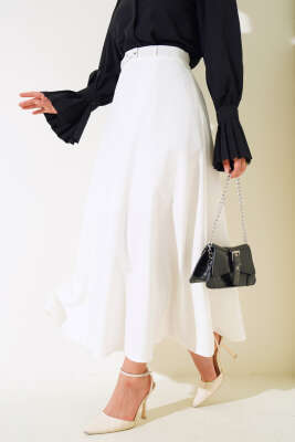 İnce Kemerli Etek Ekru - Uzun Etek
