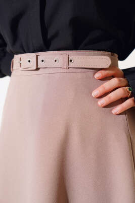 İnce Kemerli Etek Vizon - Uzun Etek