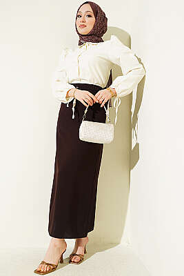 İnce Kemerli Kalem Etek Kahve - Etek