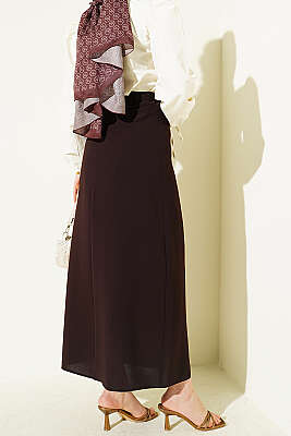 İnce Kemerli Kalem Etek Kahve - Etek