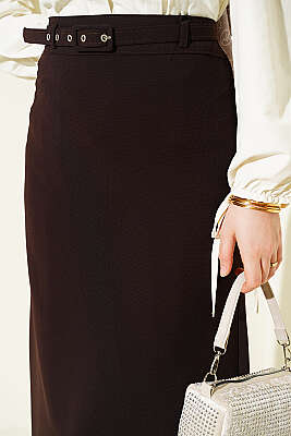 İnce Kemerli Kalem Etek Kahve - Etek