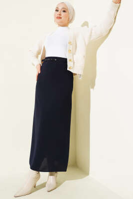 İnce Kemerli Kalem Etek Lacivert - Etek