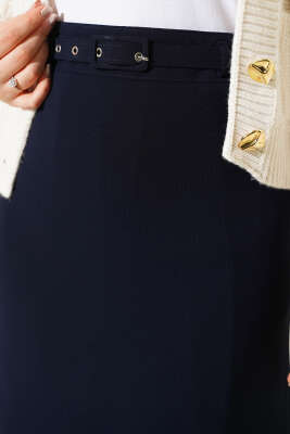 İnce Kemerli Kalem Etek Lacivert - Etek