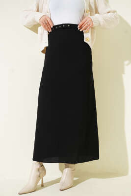 İnce Kemerli Kalem Etek Siyah - ALİ AKKAYA