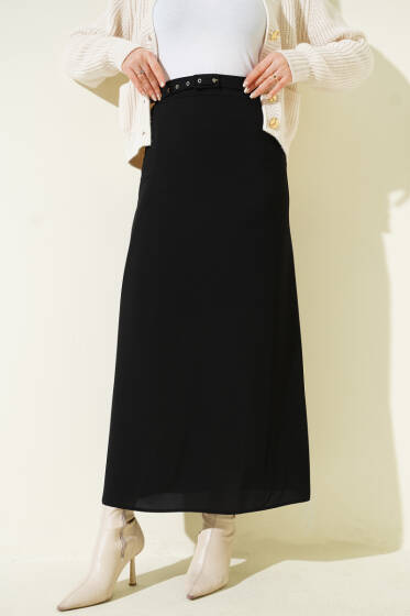 İnce Kemerli Kalem Etek Siyah - Etek